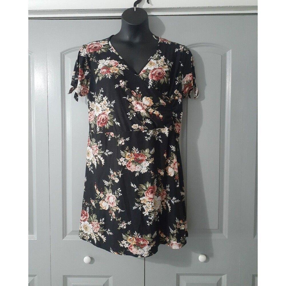 Vibe black floral open shoulder mini dress